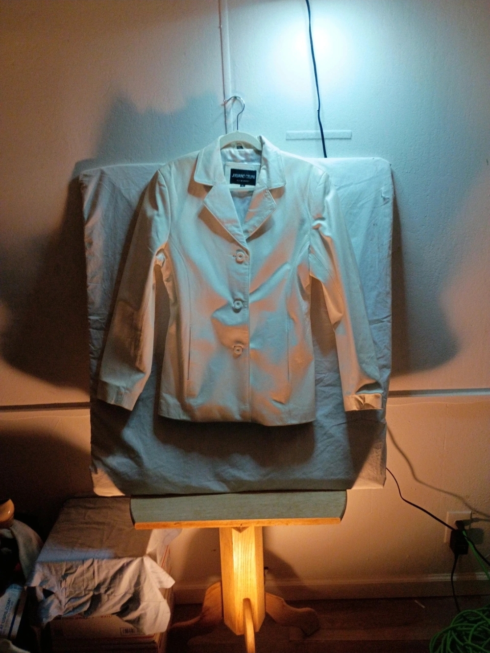 Women Juliano Celini Cream Button-Front Leather JACKET brand New BEAUTIFUL! XL